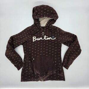 Burton Hoodie Womens Medium Jacket Brown Teal Sherpa Full Zip Snowboard Winter